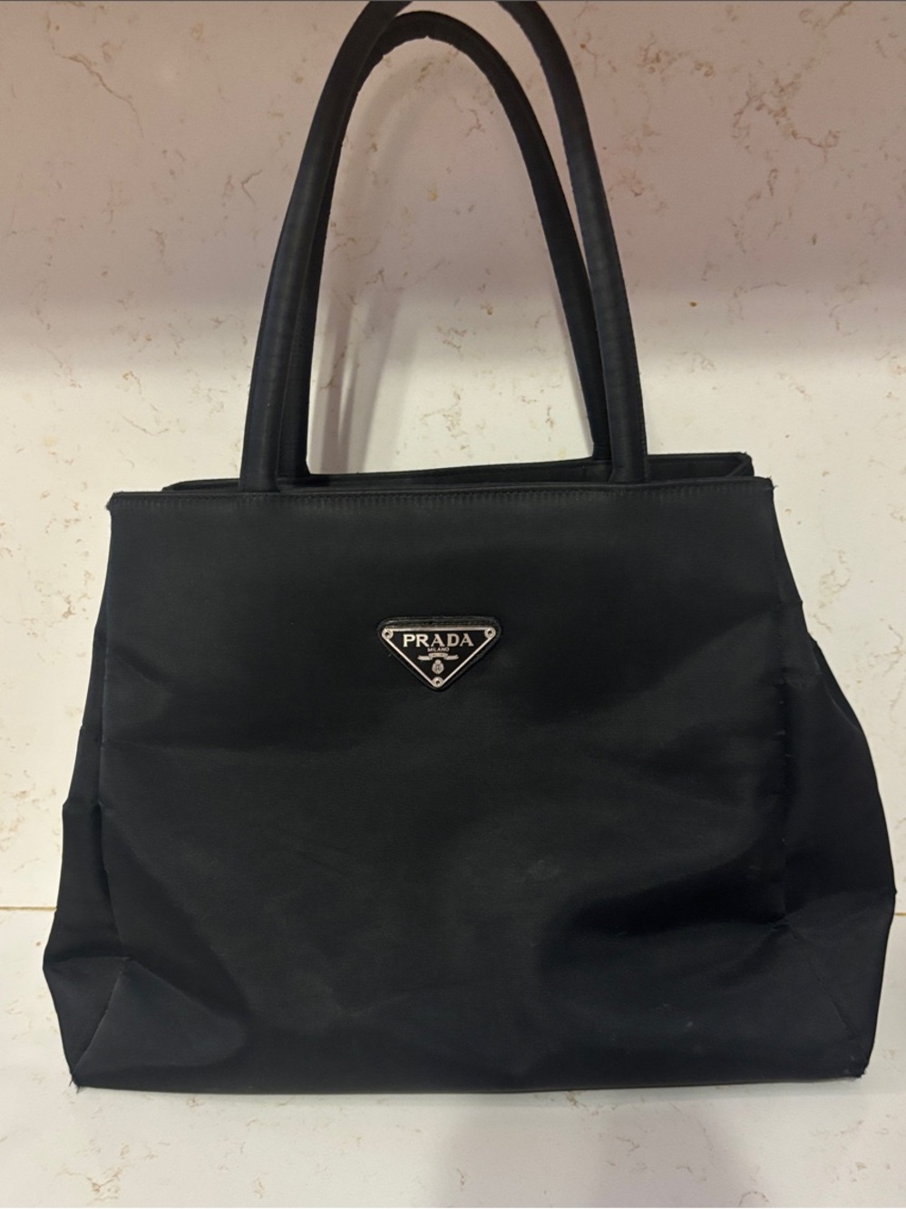 Prada Black Nylon Tote with Triangle Logo Plaque